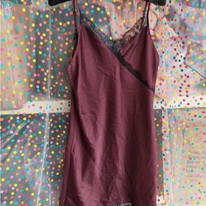 Elegant Lace Trim Burgundy Slip Dress